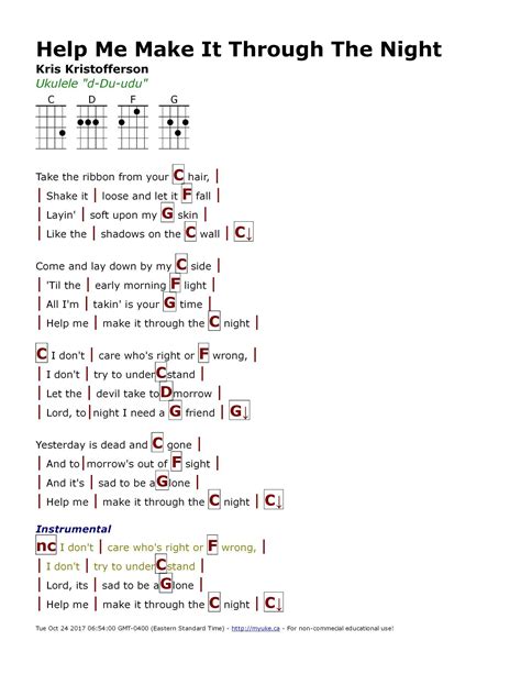 chords for help me make it through the night|help me make it through the night guitar.